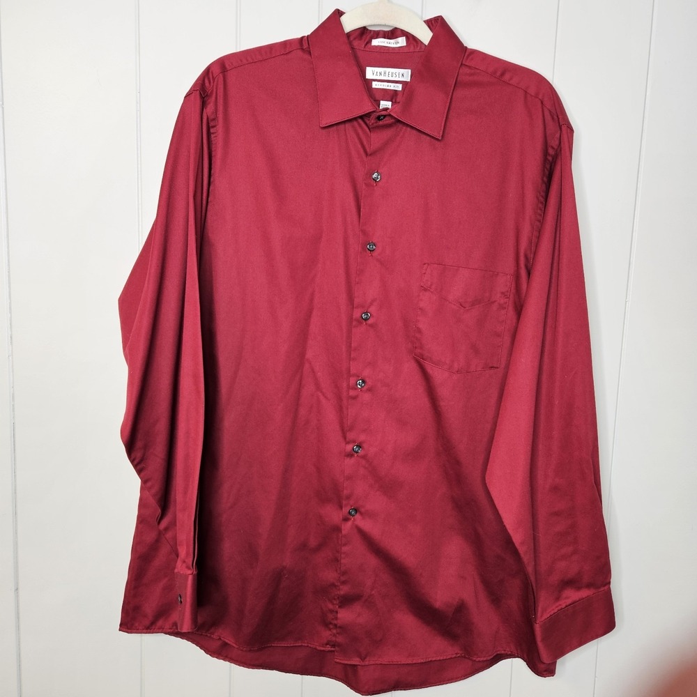Van Heusen Regular Fit Lux Sateen Wrinle Free 17" 34/35 Maroon